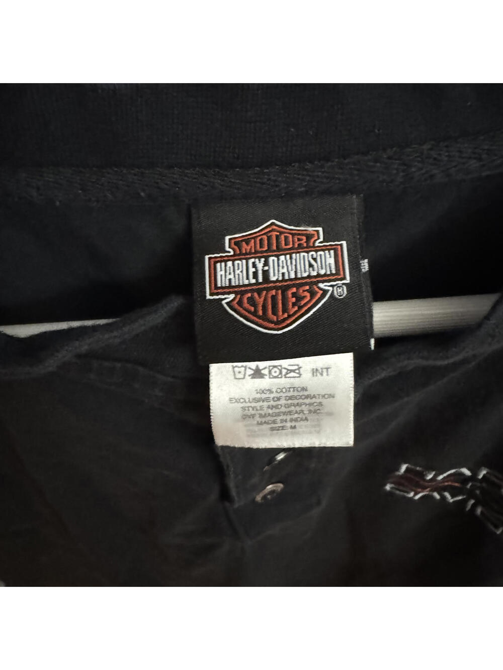 Harley Davidson Henley Shirt Black Short Sleeve Cotton Mens Medium - Picture 7 of 7